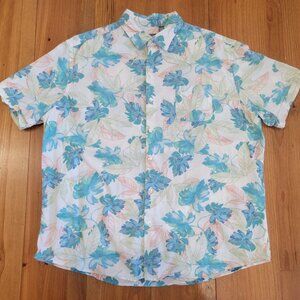 Men's Van Heusen Classic Fit Shirt XL 17-17 1/2 Blue White Short Sleeve Hawaiian